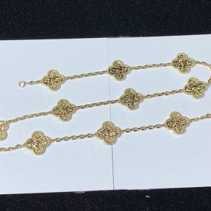 Van Cleef & Arpels Vintage Alhambra Necklace 10 Motifs Custom 18K Gold Womens (2)