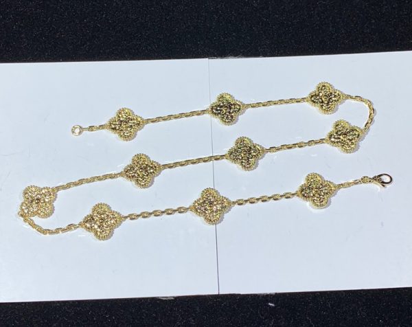 Van Cleef & Arpels Vintage Alhambra Necklace 10 Motifs Custom 18K Gold Womens (2)