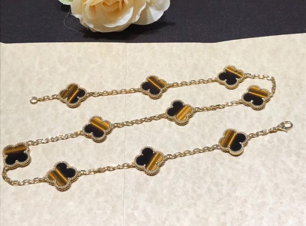 Van Cleef & Arpels Vintage Alhambra Necklace 10 Motifs Gemstone 18K Gold Custom (2)