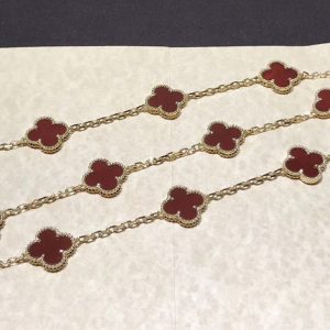 Van Cleef & Arpels Vintage Alhambra Necklace 10 Motifs Gemstone 18K Gold Custom Womens (2)