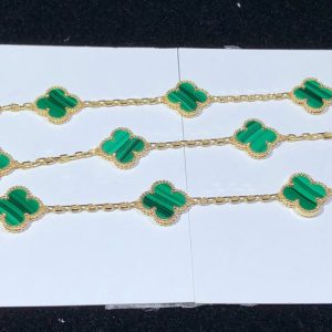 Van Cleef & Arpels Vintage Alhambra Necklace Customs Gemstone 18K Gold 10 Motifs (2)