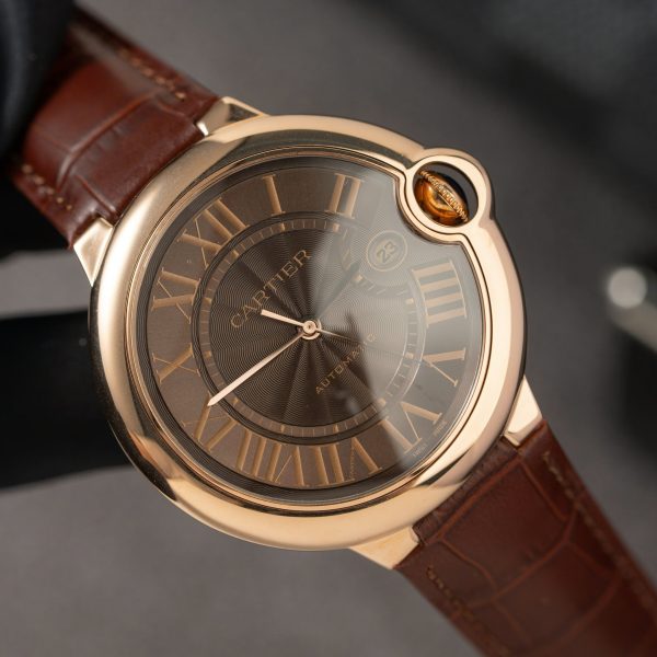 Cartier Ballon Bleu W6920037 Rose Gold Replica Watch Brown Leather Strap 42mm (2)