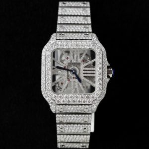 Cartier Santos Large Skeleton WHSA0015 Replica Watch Custom Full Moissanite Diamonds 39 (2)