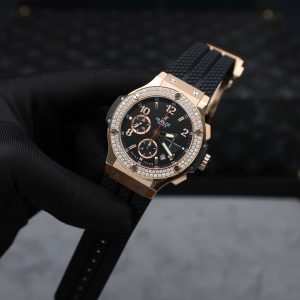 Hublot Big Bang Chronograph King Gold Black Dial Replica Watch Custom Moissanite Diamonds 44mm (2)