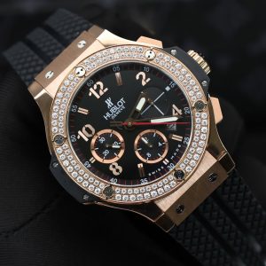 Hublot Big Bang Chronograph King Gold Black Dial Replica Watch Custom Moissanite Diamonds 44mm (2)