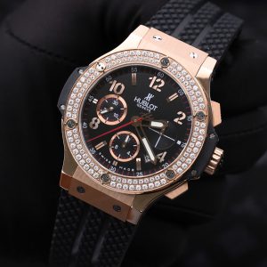 Hublot Big Bang Chronograph King Gold Black Dial Replica Watch Custom Moissanite Diamonds 44mm (2)