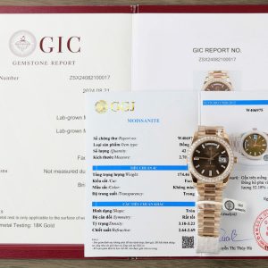 Rolex Day-Date Replica Watch Gold Wrapped Moissanite Diamonds Chocolate Dial GMF 40mm (10)