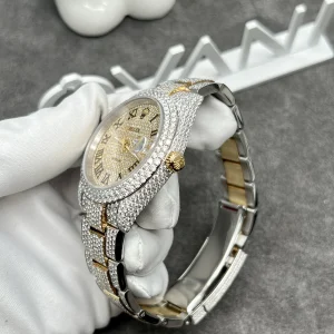 Rolex Iced Out Full Moissanite Diamonds DateJust Demi Gold 41mm (1)