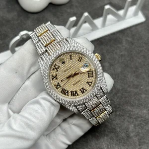 Rolex Iced Out Full Moissanite Diamonds DateJust Demi Gold 41mm (1)