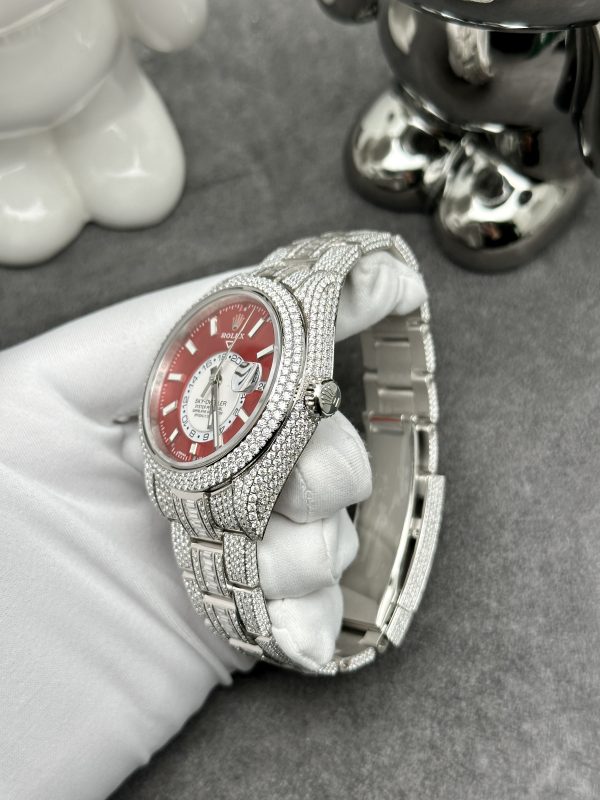 Rolex Iced Out Full Moissanite Diamonds Sky Dweller Red Dial 42mm (1)