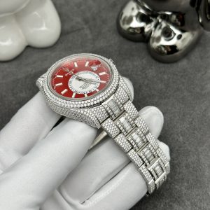 Rolex Iced Out Full Moissanite Diamonds Sky Dweller Red Dial 42mm (1)