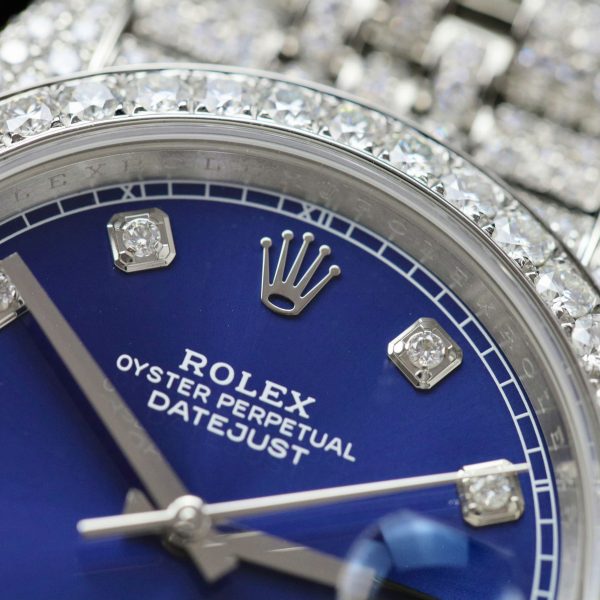 Rolex DateJust Blue Dial Replica Watch Custom Moissanite Diamonds 41mm (2)