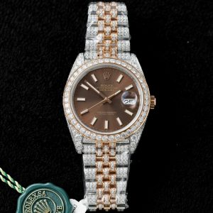 Rolex DateJust Replica Watch Dial Chocolate Custom Gold Wrapped + Moissanite Diamonds 41mm (1)