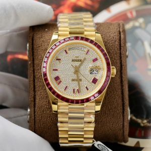 Rolex Day-Date Replica Watch Gold Wrapped Ruby + Moissanite Diamonds Custom GMF 40mm (2)