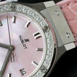 Hublot Classic Fusion Replica 11 Watch Dial Mother Of Pearl Pink + Moissanite Diamonds Hong Kong 33mm (2)