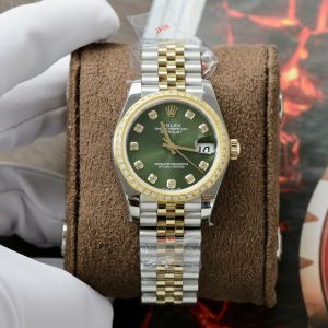 Rolex DateJust Best Replica Watch Green Dial Custom Gold Wrapped + Moissanite Diamond GMF 31mm (1)