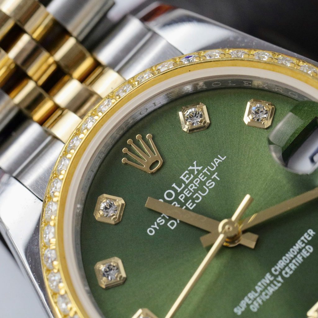 Rolex DateJust Best Replica Watch Green Dial Custom Gold Wrapped + Moissanite Diamond GMF 31mm (1)