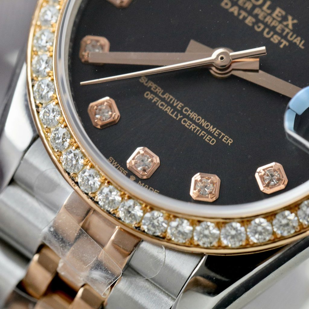 Rolex DateJust Replica 11 Watch Black Dial Custom Moissanite Diamonds 31mm (2)