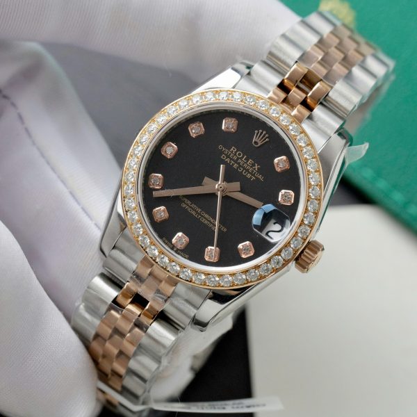 Rolex DateJust Replica 11 Watch Black Dial Custom Moissanite Diamonds 31mm (2)