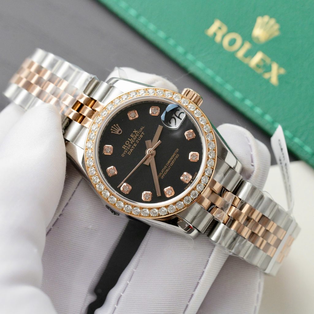 Rolex DateJust Replica 11 Watch Black Dial Custom Moissanite Diamonds 31mm (2)