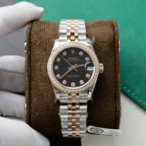 Rolex DateJust Replica 11 Watch Black Dial Custom Moissanite Diamonds 31mm (2)