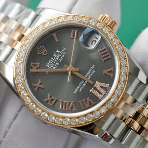 Rolex DateJust Replica 11 Watch Gray Dial Custom Moissanite Diamonds 31mm (2)