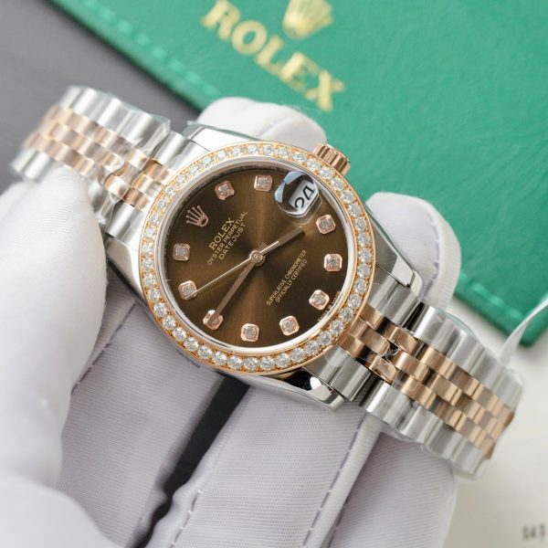 Rolex DateJust Replica Watch Chocolate Dial Custom Moissanite Diamonds 31mm (2)