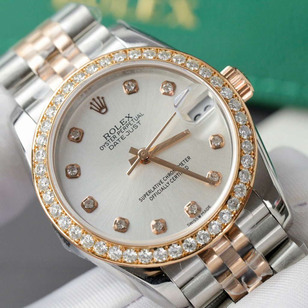 Rolex DateJust Replica Watch White Dial Custom Moissanite Diamonds 31mm (2)