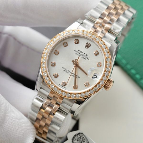 Rolex DateJust Replica Watch White Dial Custom Moissanite Diamonds 31mm (2)