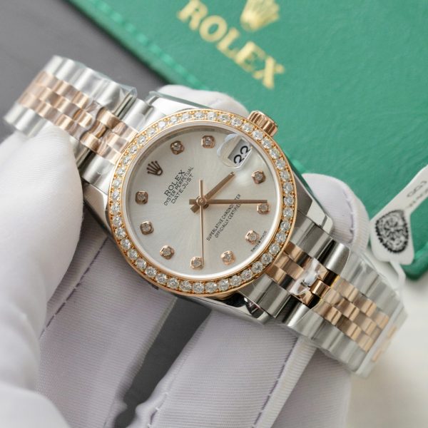 Rolex DateJust Replica Watch White Dial Custom Moissanite Diamonds 31mm (2)