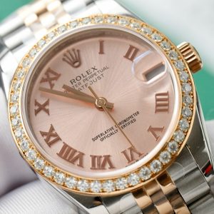 Rolex DateJust Replica Watches Pink Dial Custom Moissanite Diamonds 31mm (2)