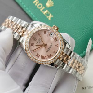 Rolex DateJust Replica Watches Pink Dial Custom Moissanite Diamonds 31mm (2)