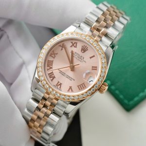 Rolex DateJust Replica Watches Pink Dial Custom Moissanite Diamonds 31mm (2)