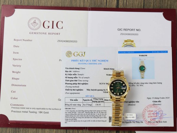 Rolex Day-Date 128238 Dial Green Ombre Replica Watch Gold Wrapped + Moisssanite Diamonds Custom 36mm (2)