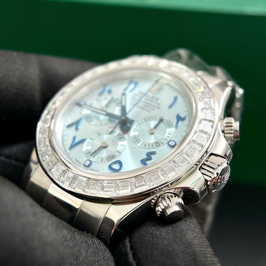 Rolex Cosmograph Daytona Best Replica Watch Custom 18K Solid White Gold + Natural Diamonds 40mm (2)